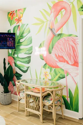 a view of a tables and chairs in patio