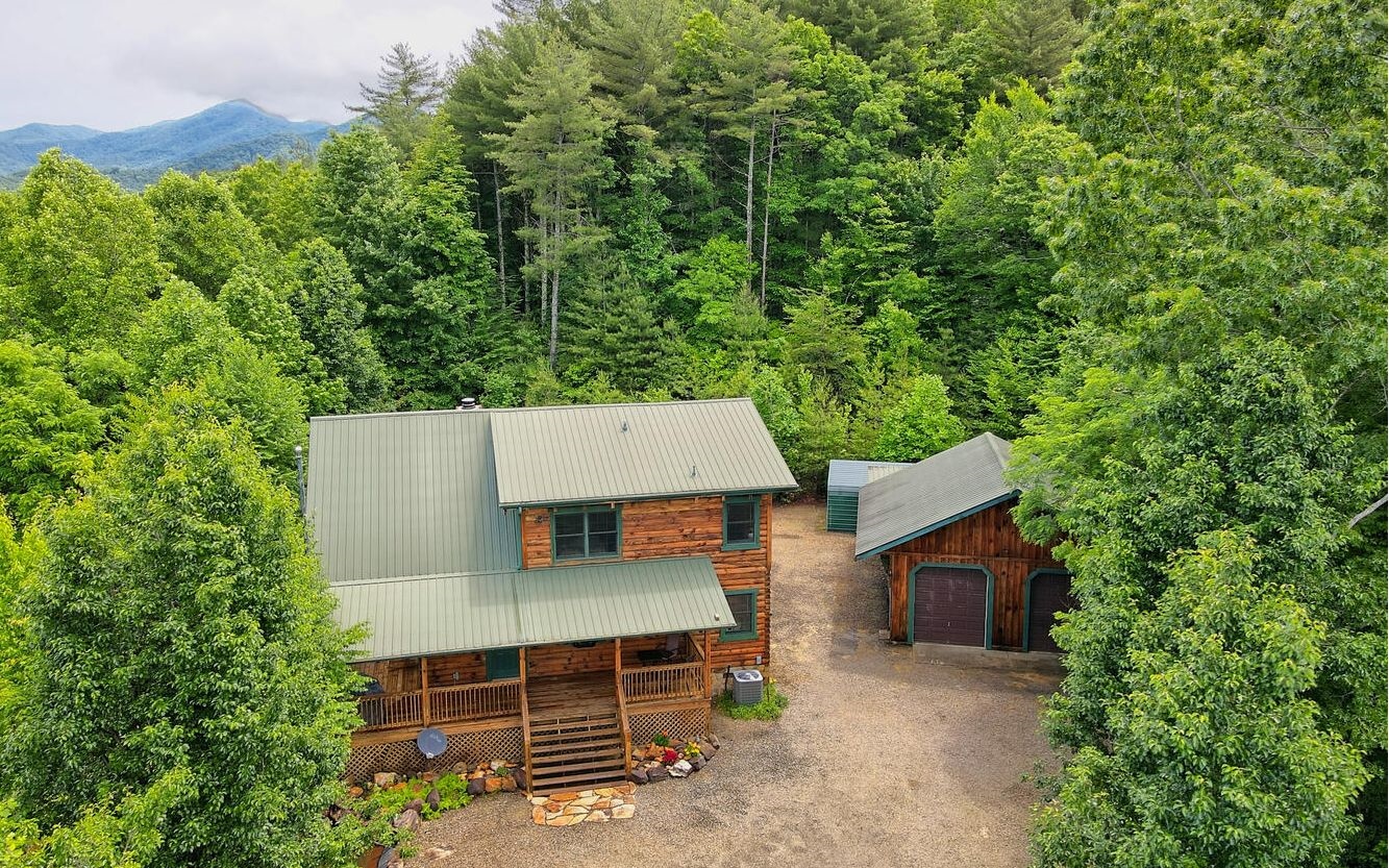 an aerial view of a house roof deck