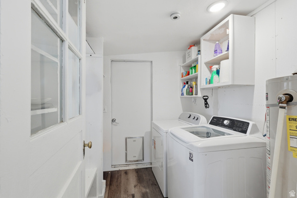25615 Main Street Portage, UT 84331 - Photo 22 of 42 Laundry room featuring water heater, separate washer and dryer, plenty of storage