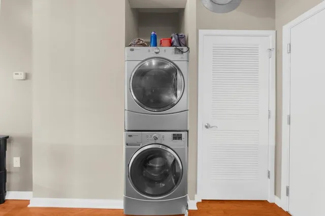 a utility room with dryer and washer