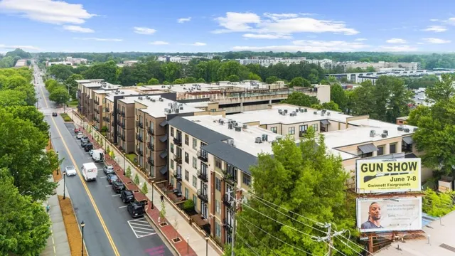 a large building with a big yard