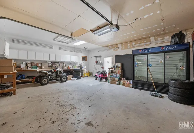 a view of a garage with furniture