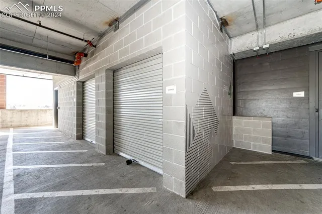 a view of garage with door