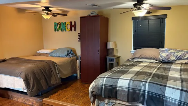 a view of a lake with a yard