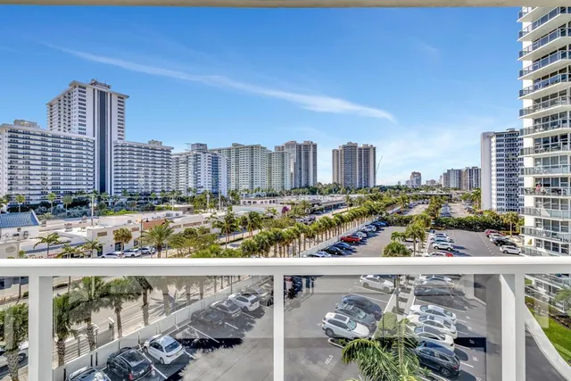 a view of a city from a balcony