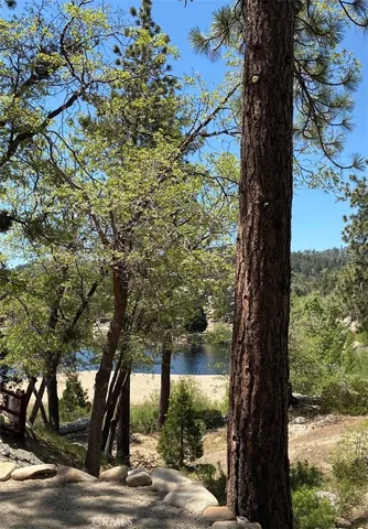 a view of a lake view with houses in back