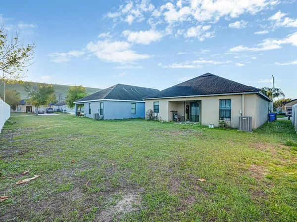 a view of a house with a backyard