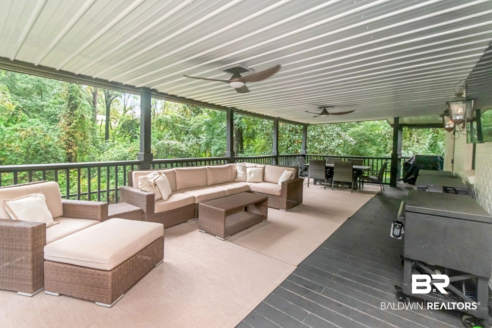 4810 Mums Court Mobile, AL 36608 - Photo 29 of 50 View of patio with outdoor dining area, a ceiling fan, a deck, and an outdoor living space