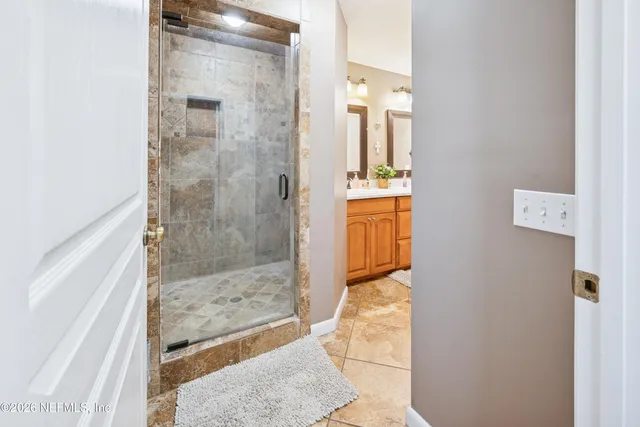 a bathroom with a shower