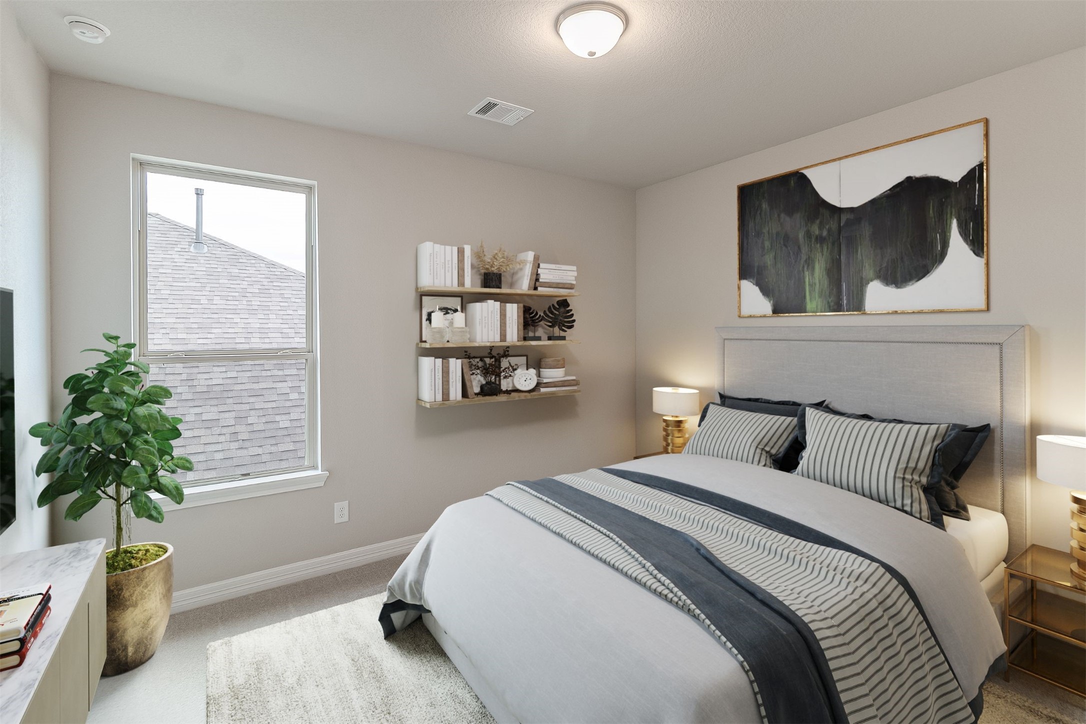 7907 Jasper Meadows Way Angleton, TX 77515 - Photo 18 of 34 a bedroom with a bed a window and potted plant