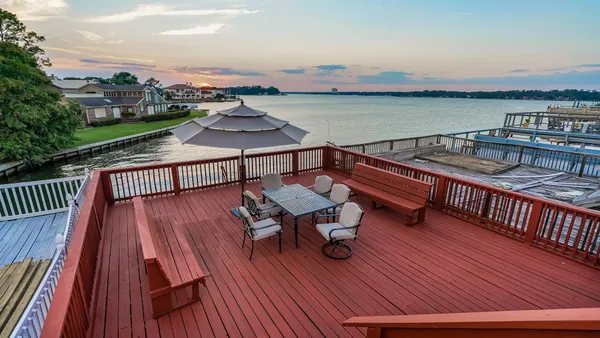 a view of deck with a large window