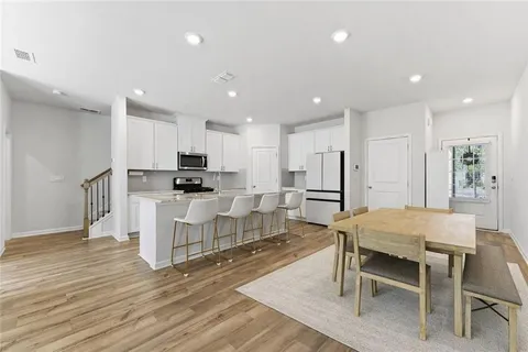 a kitchen with counter space and appliances