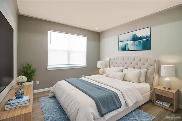 a bedroom with bed and a window