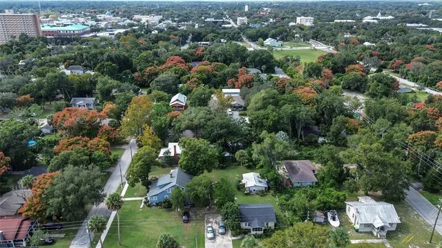 a view of a building along a street