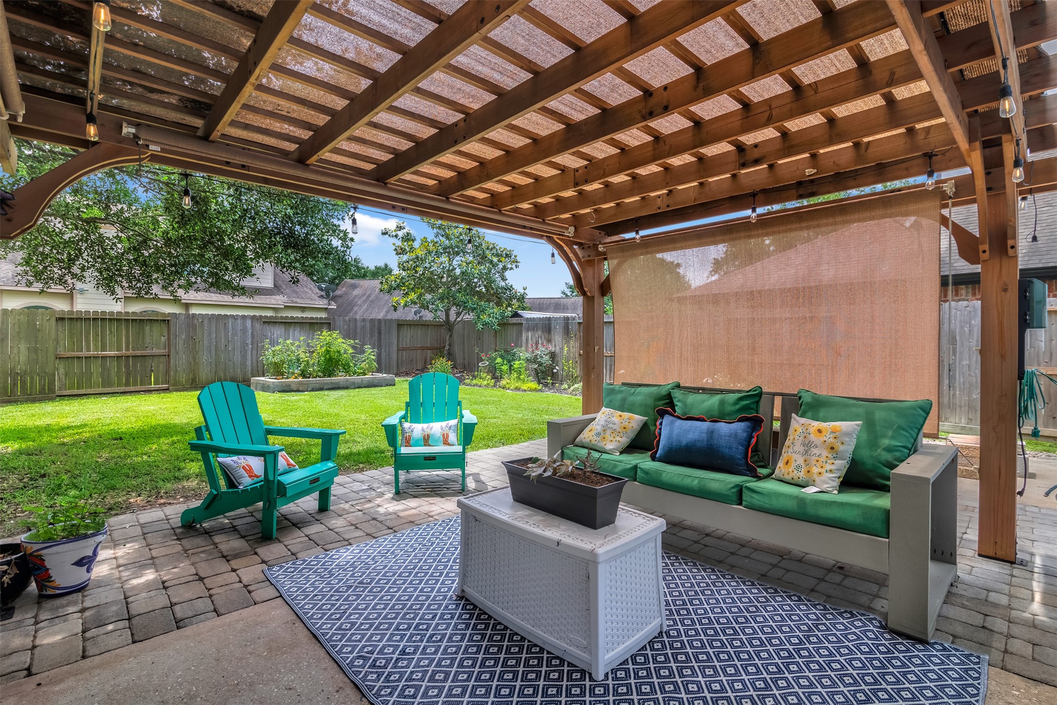 19303 Young Oak Street Spring, TX 77379 - Photo 25 of 29 The backyard features an oversized patio with pergola and shades.
