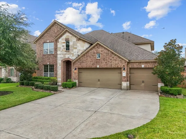 a view of a park with large trees