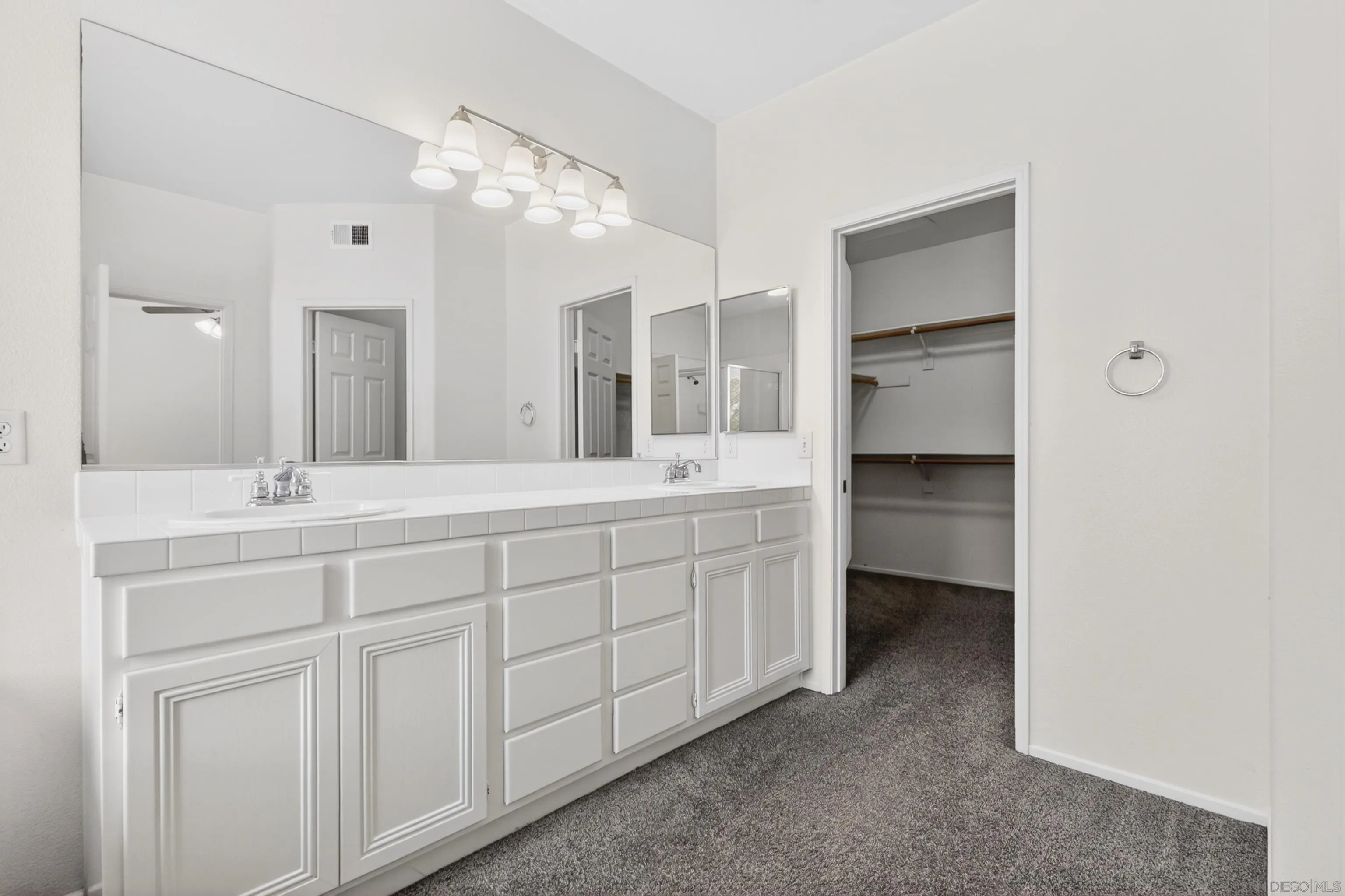 1432 Belmont Park Road Oceanside, CA 92057 - Photo 41 of 54 a spacious bathroom with a shower a sink and a mirror