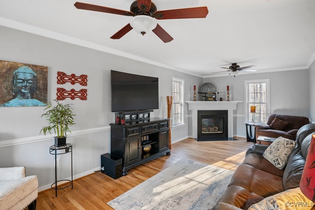 4360 Worsham Road Powhatan, VA 23139 - Photo 12 of 30 Living room with baseboards, ceiling fan, a firepl