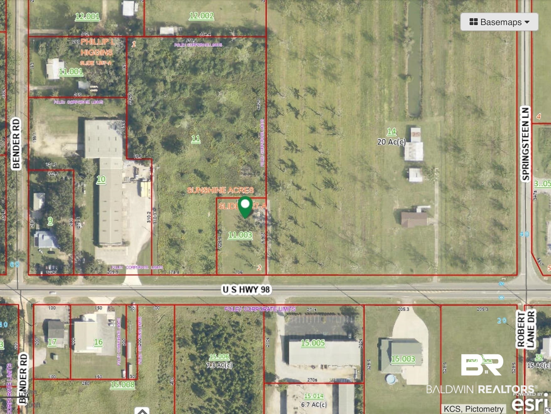 21815 Highway 98 Foley, AL 36535 - Photo 1 of 12 Aerial overview of property's location with property parcel outlined