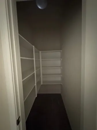 a view of walk in closet with empty racks
