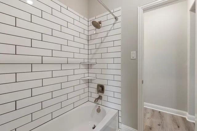 a bathroom with a bathtub