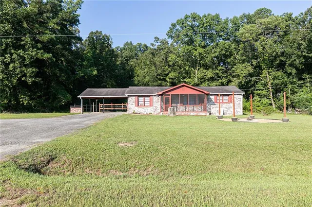 a view of a garden with a slide