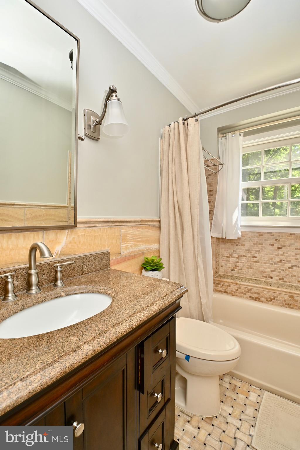 4319 Old Mill Road Alexandria, VA 22309 - Photo 55 of 86 a bathroom with a granite countertop sink toilet and shower