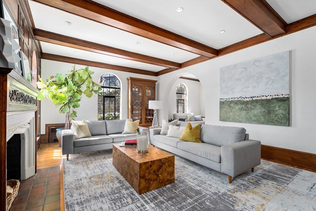 48 Gralynn Road Newton, MA 02459 - Photo 2 of 30 a living room with fireplace furniture and a large window