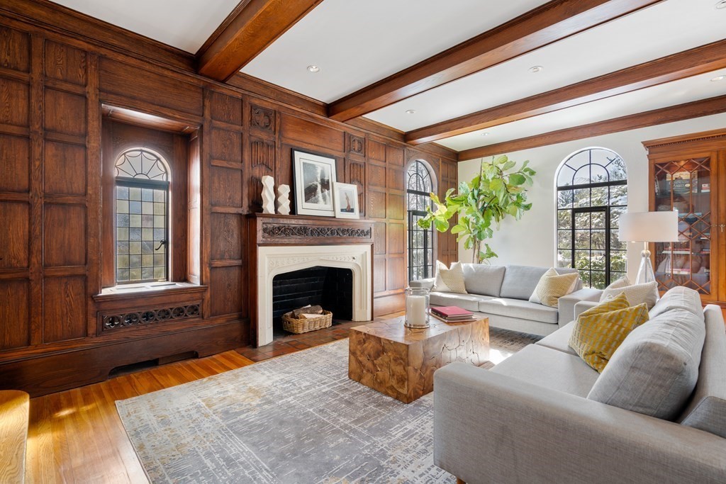48 Gralynn Road Newton, MA 02459 - Photo 3 of 30 a living room with furniture and a fireplace