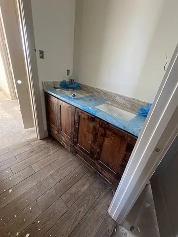 a living room with closet