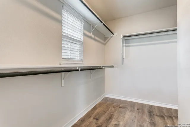 a view of a small space with a window