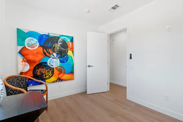 swimming pool view with a garden space