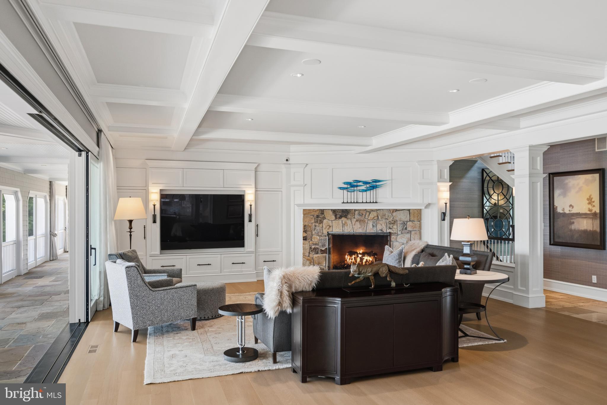 2045 Maidstone Farm Road Annapolis, MD 21409 - Photo 17 of 50 Family room with fireplace and coffered ceiling