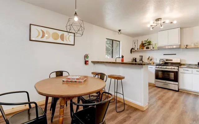 a living room with furniture a fireplace and a floor to ceiling window