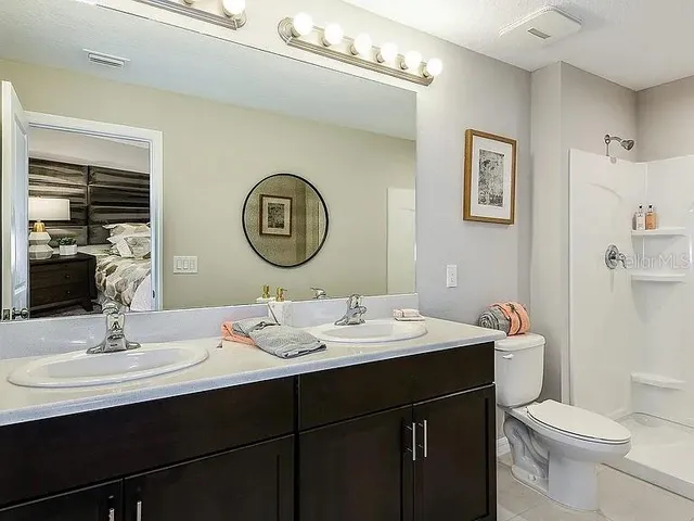 a bathroom with a sink a toilet and a mirror