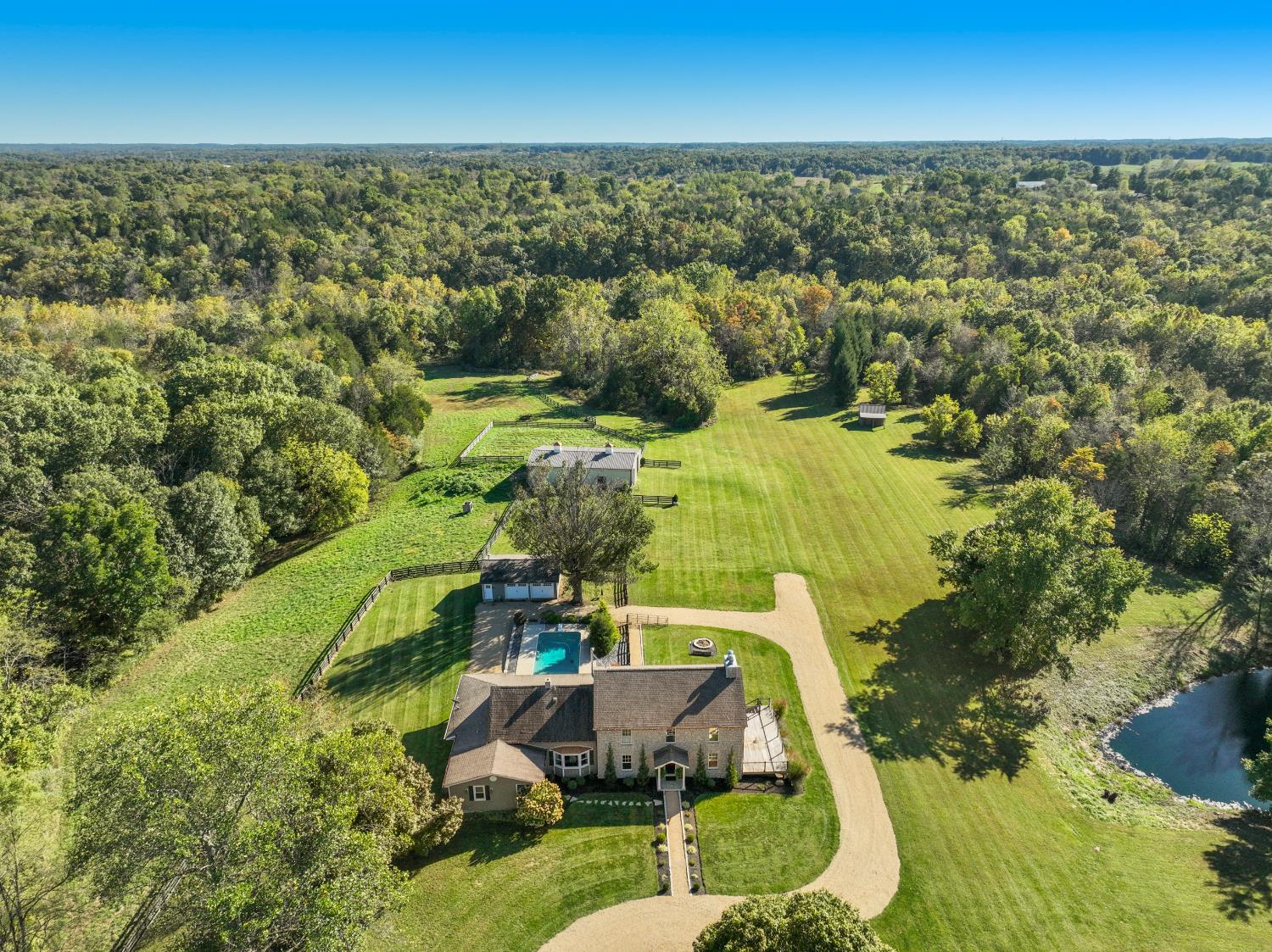 Private estate at the end of the road! 35.9 acres of gently rolling pastures, beautiful homestead, two barns, pond, inground pool, detached garage, woods, creeks & trails for recreation!  Pick your pleasure. A private oasis close to town!