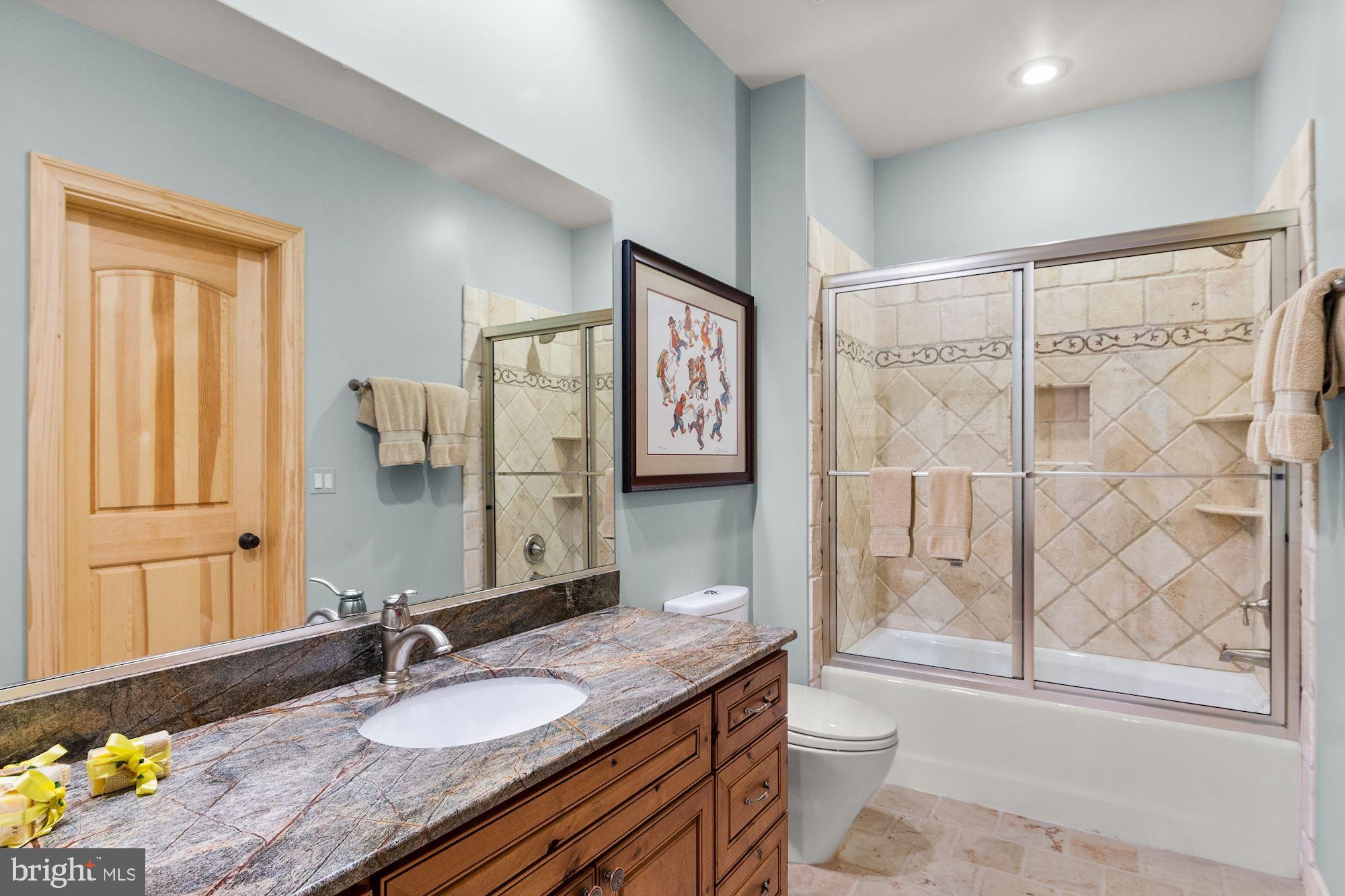7400 Nevis Road Bethesda, MD 20817 - Photo 30 of 47 a bathroom with a granite countertop sink toilet and shower