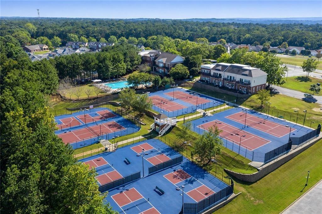 535 Ridge View Crossing Woodstock, GA 30188 - Photo 40 of 45 a aerial view of a tennis ground and a lake view