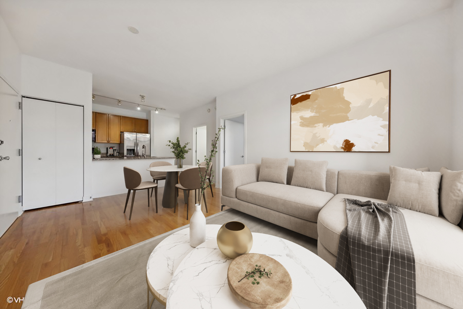 765 West 15th Street, Unit 309 Chicago, IL 60607 - Photo 7 of 14 a living room with furniture and a wooden floor