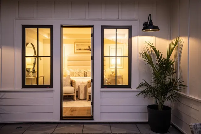 a potted plant sitting in front of a house
