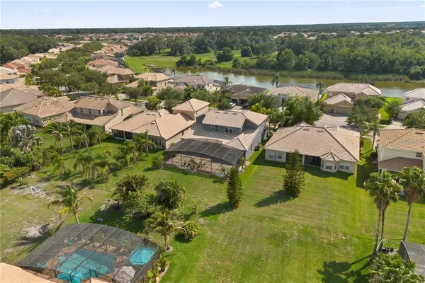 a view of a lake with a yard