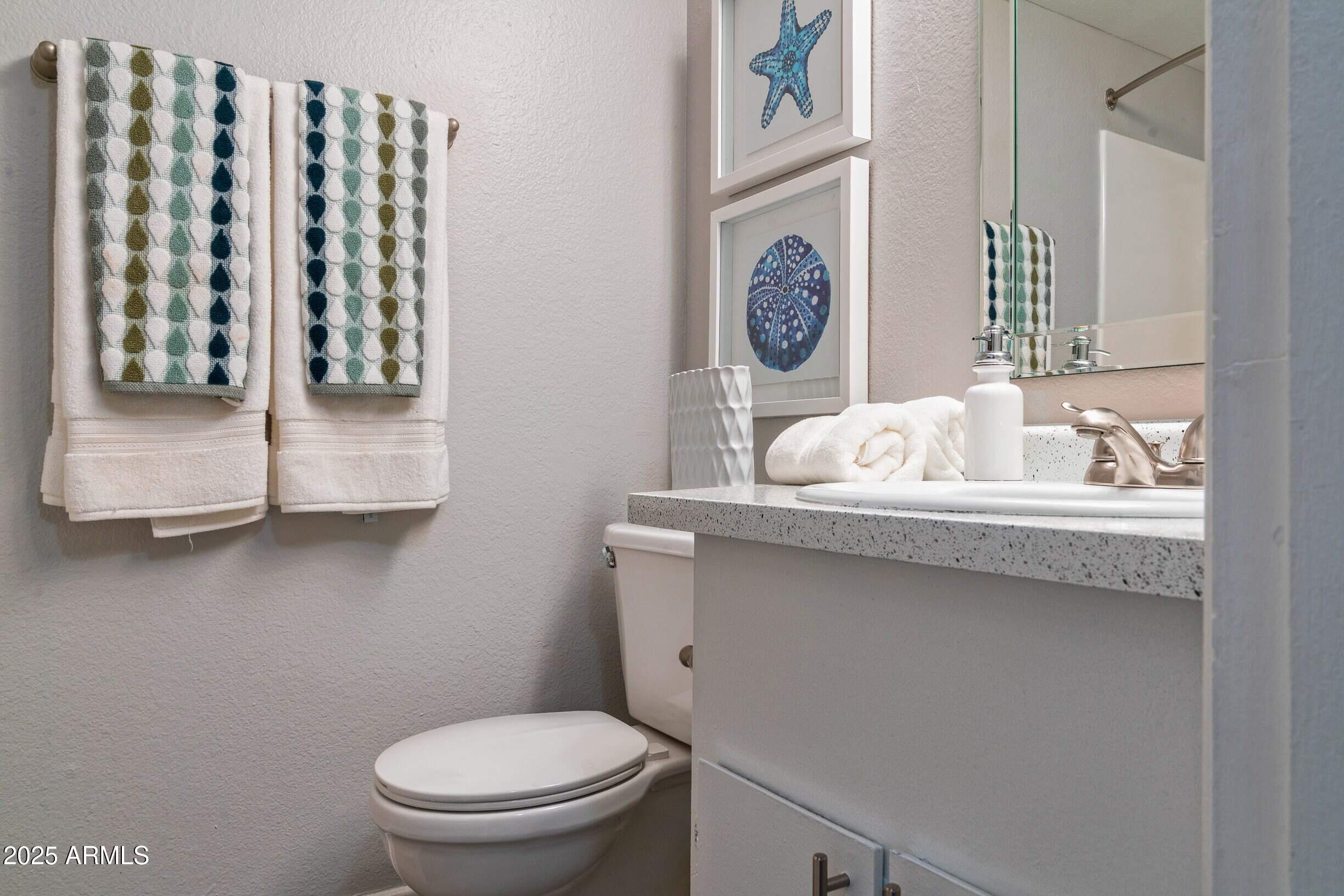 1620 West Southern Avenue, Unit S1 Mesa, AZ 85202 - Photo 8 of 15 a bathroom with a toilet sink and mirror