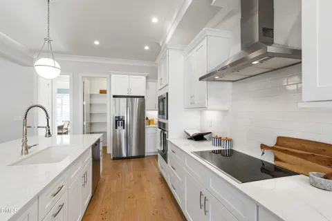a large kitchen with a lot of counter space
