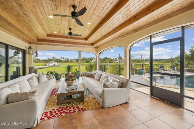 a view of a lake with a big yard