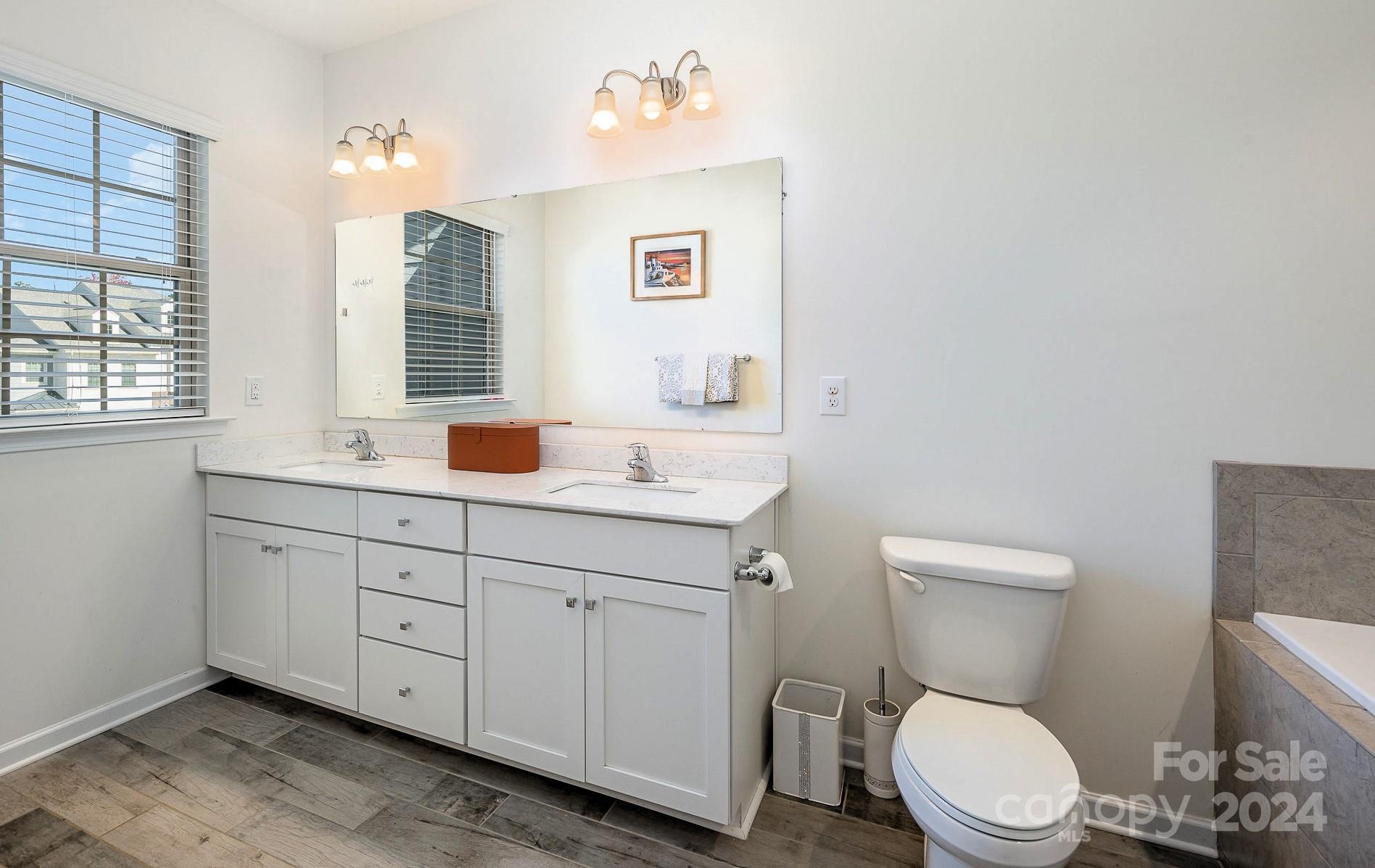 641 Amber Meadows Way Tega Cay, SC 29708 - Photo 18 of 28 a bathroom with a toilet a sink and mirror