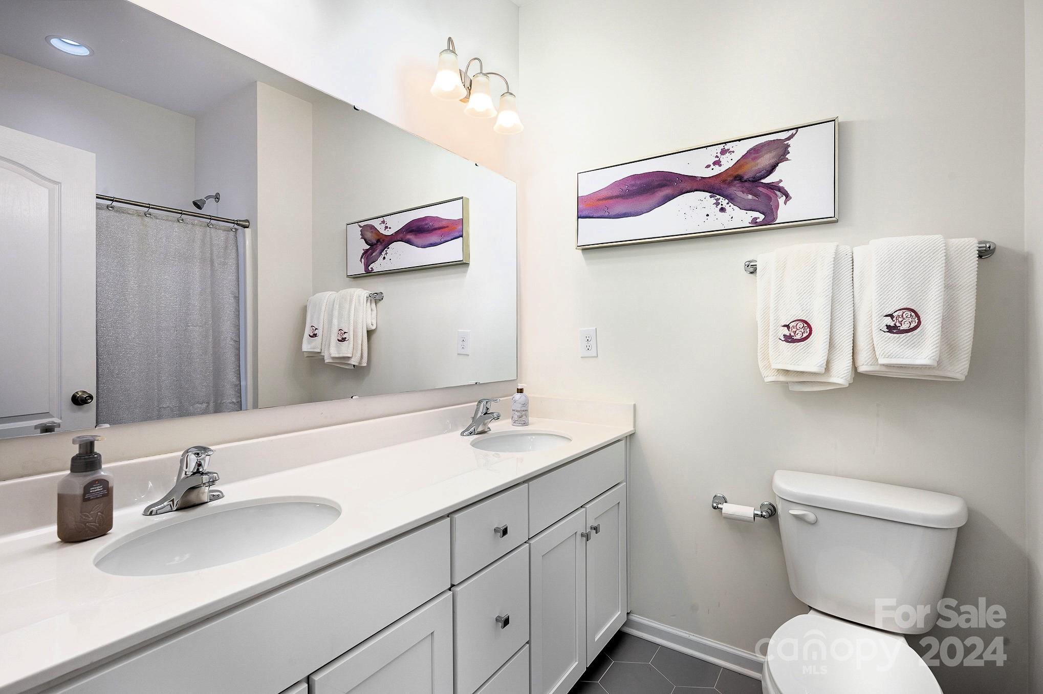 641 Amber Meadows Way Tega Cay, SC 29708 - Photo 21 of 28 a bathroom with a sink a mirror and a toilet