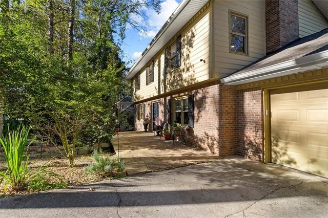 a view of a building with brick walls