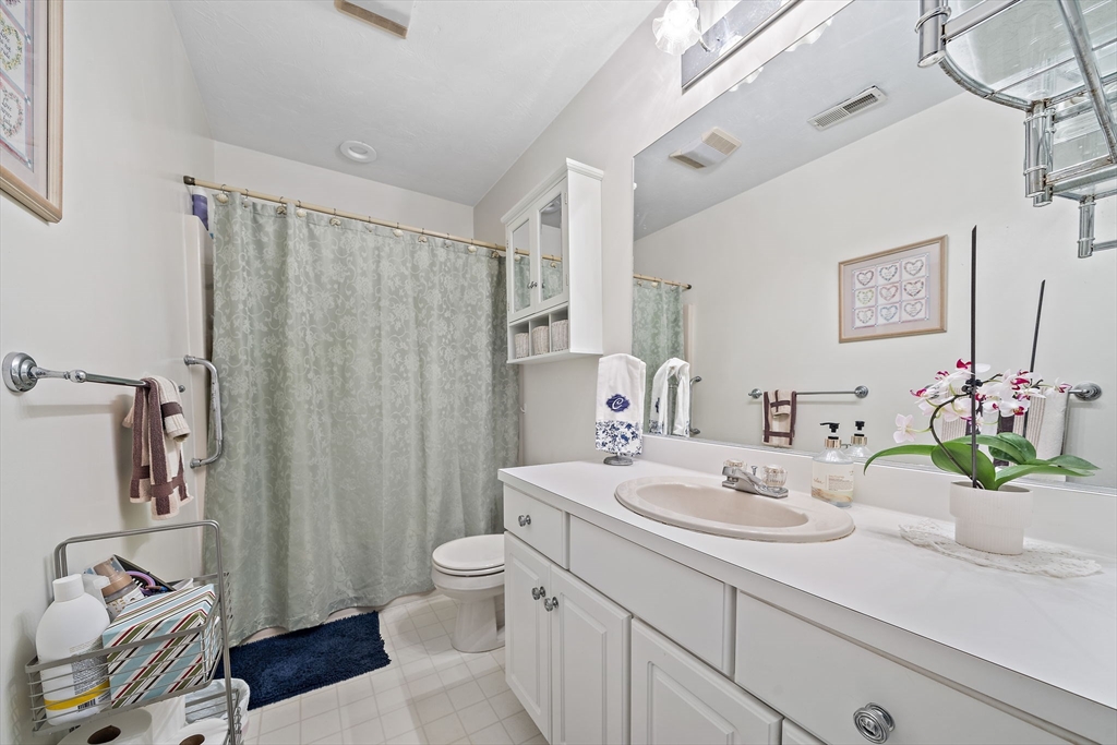 501 Auburn Street, Unit 404 Whitman, MA 02382 - Photo 18 of 35 a bathroom with a sink a toilet and shower curtain