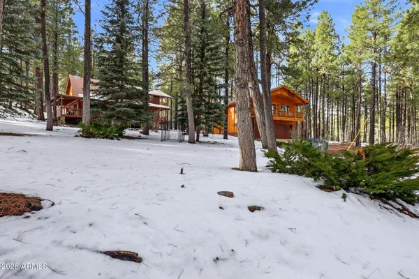 a front view of a house with a yard covered in snow