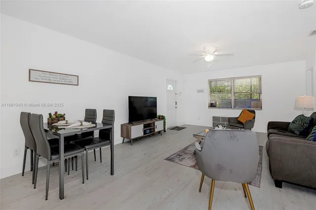 a view of a livingroom with furniture and a flat screen tv